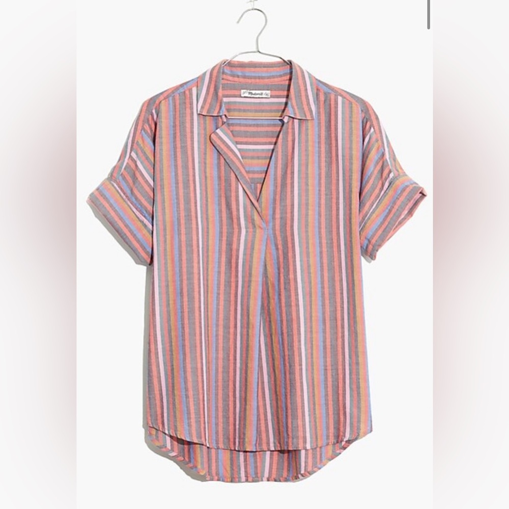 Madewell Courier Rainbow Stripe Button Back Shirt Size Large